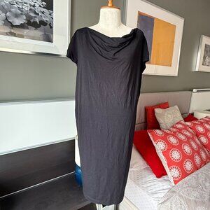 / Eileen Fisher Cowl Neck Shirt Dress in Black Flowy Stretchy Minimalist SMALL